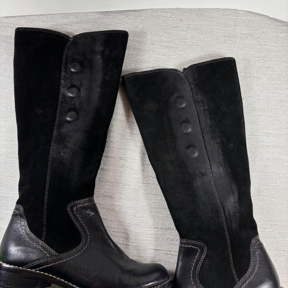 Sofft Black Leather Suede Tall Riding Boots‎ Size 6.5M Button Accent Zip Up - Picture 9 of 10